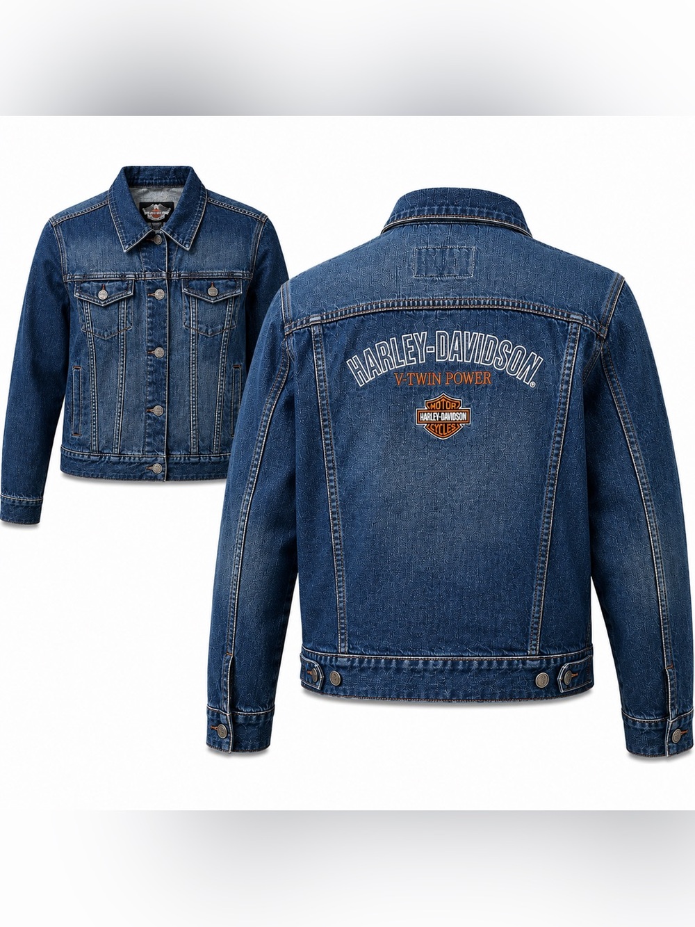 Harley-Davidson Embroidered Denim trucker  Jacket - V-Twin Power - Large
